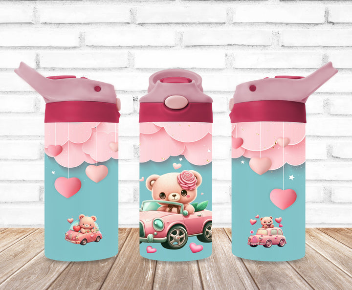 Valentine's Kids Tumbler, Teddy Bear Tumbler, Kids Water Bottle, Kids FlipTop Cup, Kids Sippy Cup