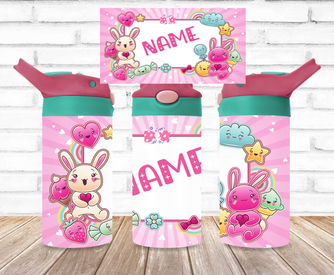 Valentine's Kids Tumbler, Bunny Tumbler, Kids Water Bottle, Kids FlipTop Cup, Kids Sippy Cup