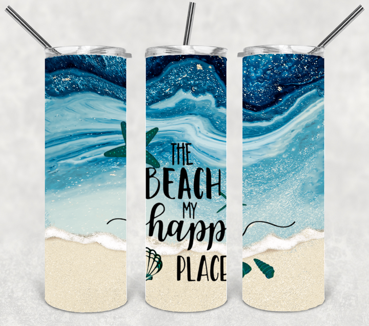 20 oz Skinny Tumbler - Beach Summer Theme - The Beach is my Happy Place