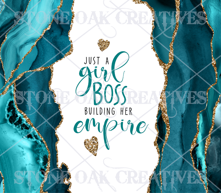 20 oz Skinny Tumbler - Just a Girl Boss Building My Empire - Teal Agate - Small Business