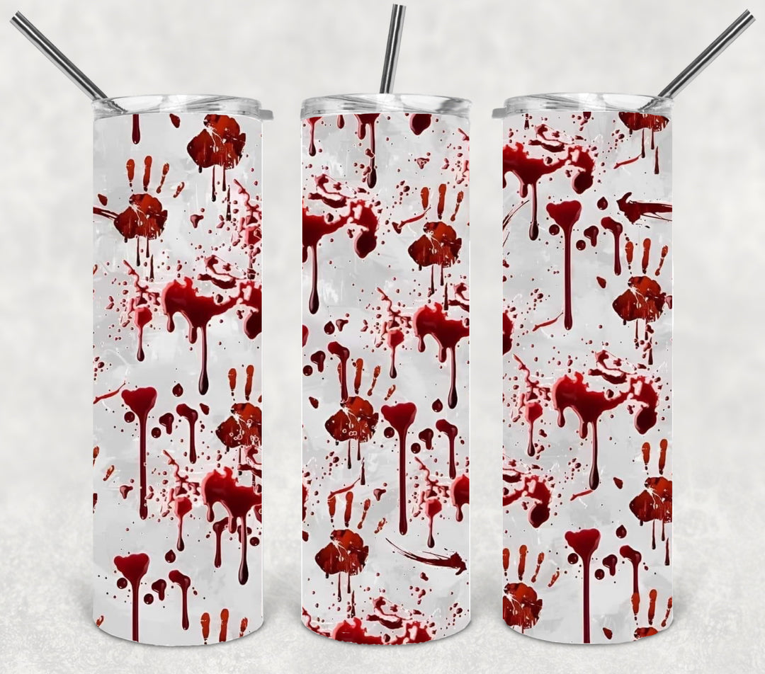 Halloween Themed Tumbler - Blood Handprints Crime Scene