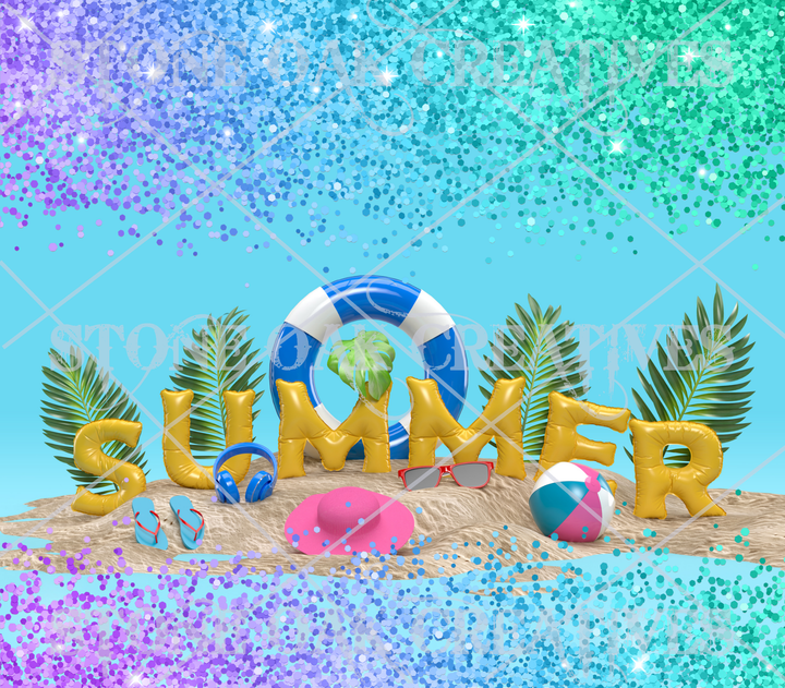 20 oz Skinny Tumbler - Beach Summer Theme -SUMMER