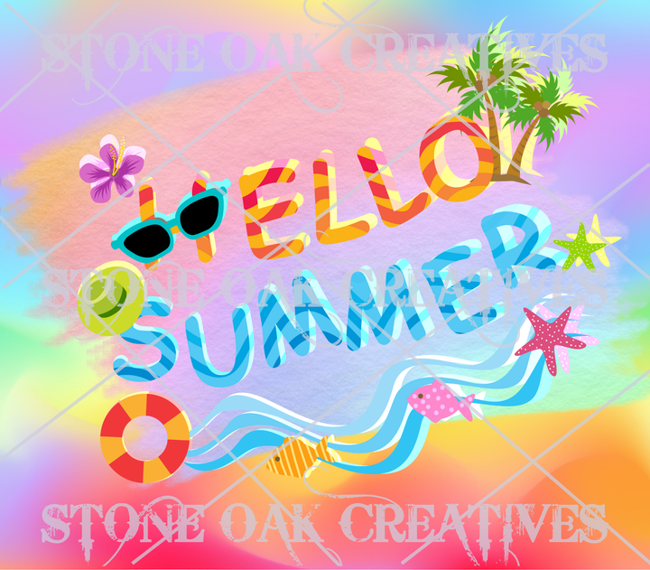 20 oz Skinny Tumbler - Beach Summer Theme -Hello Summer