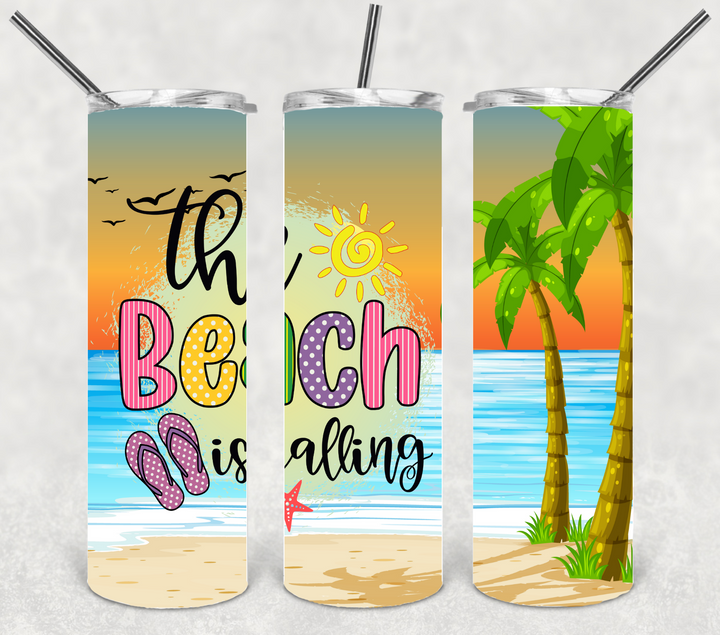20 oz Skinny Tumbler - Beach Summer Theme - The Beach is Calling