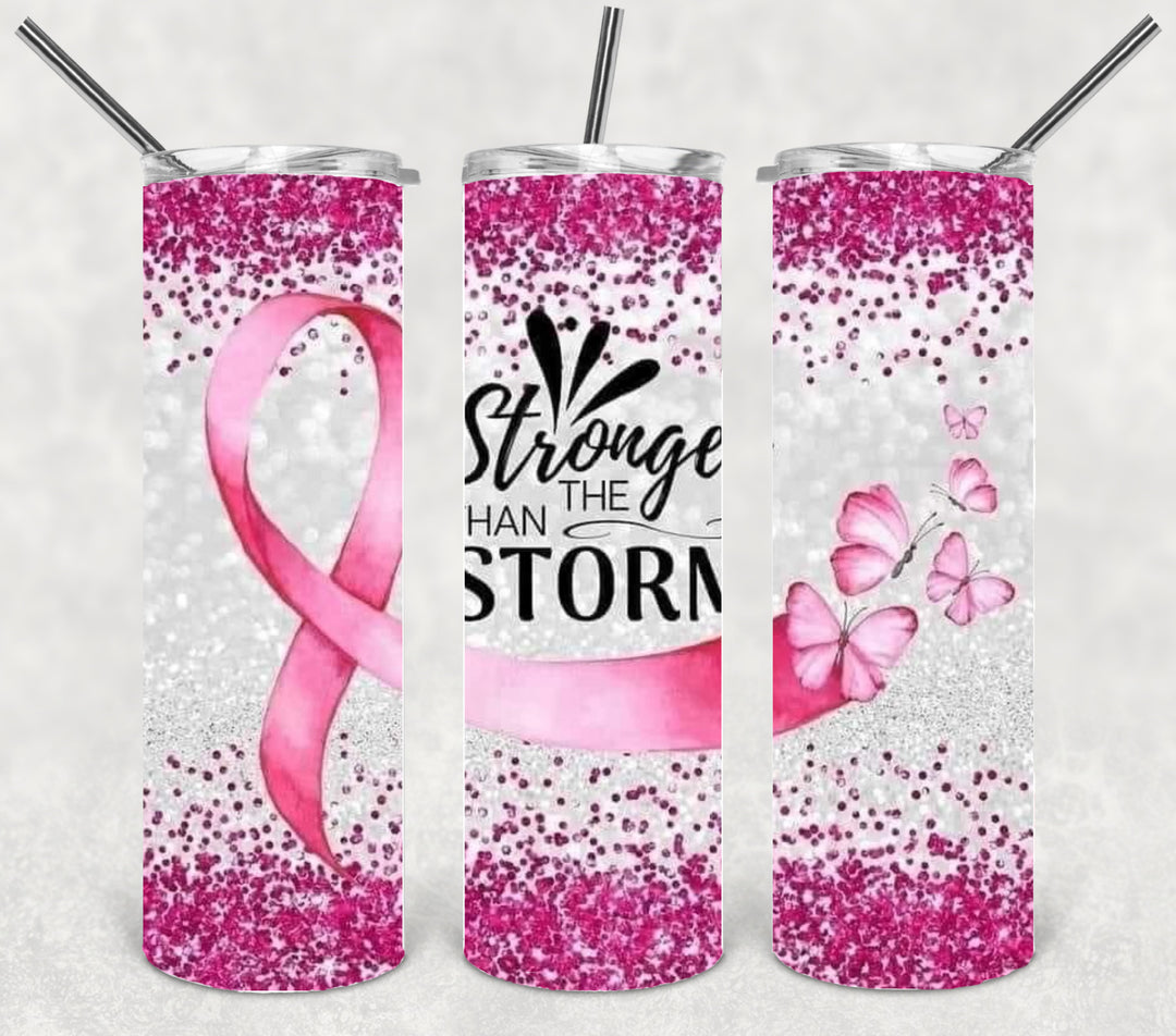 Breast Cancer Tumbler - Breast Cancer Awareness - Stronger Than the Storm
