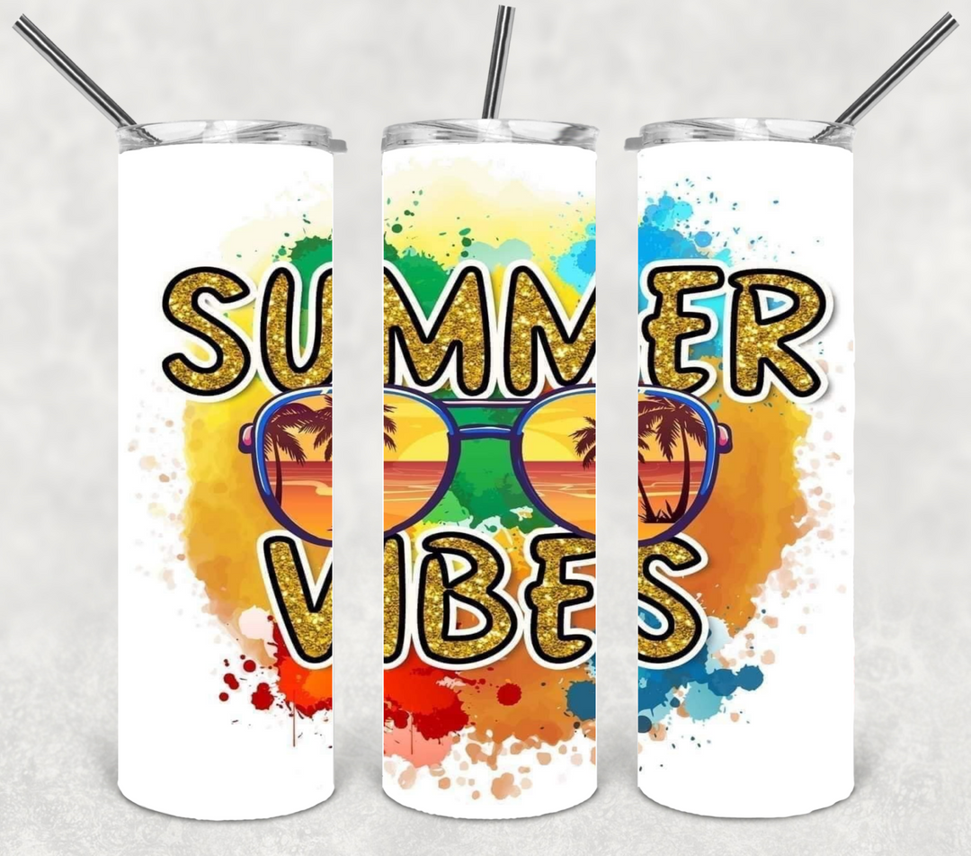 20 oz Skinny Tumbler - Beach Theme - Summer Vibes
