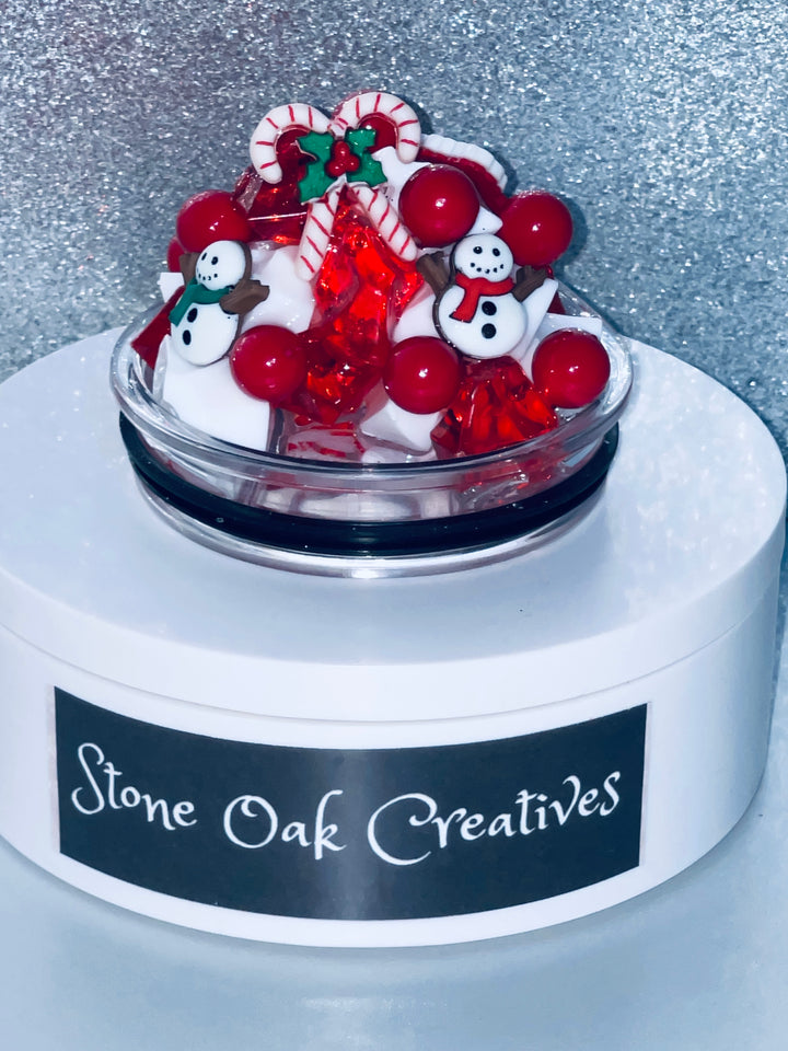 Christmas candy themed tumbler topper lid, christmas lights, christmas candy,  3D Decorative Lid