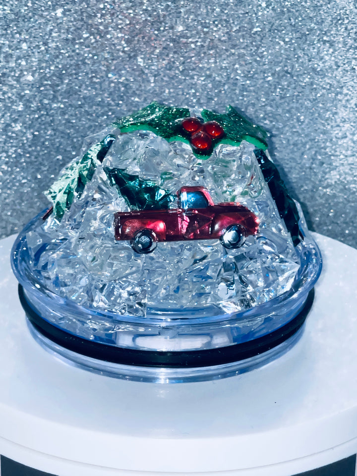 Christmas themed tumbler topper lid, Christmas truck, poinsetta, Cardinal, 3D Decorative Lid