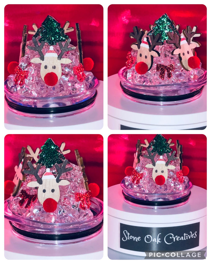 Christmas Reindeer themed tumbler topper lid, christmas lights, christmas candy,  3D Decorative Lid
