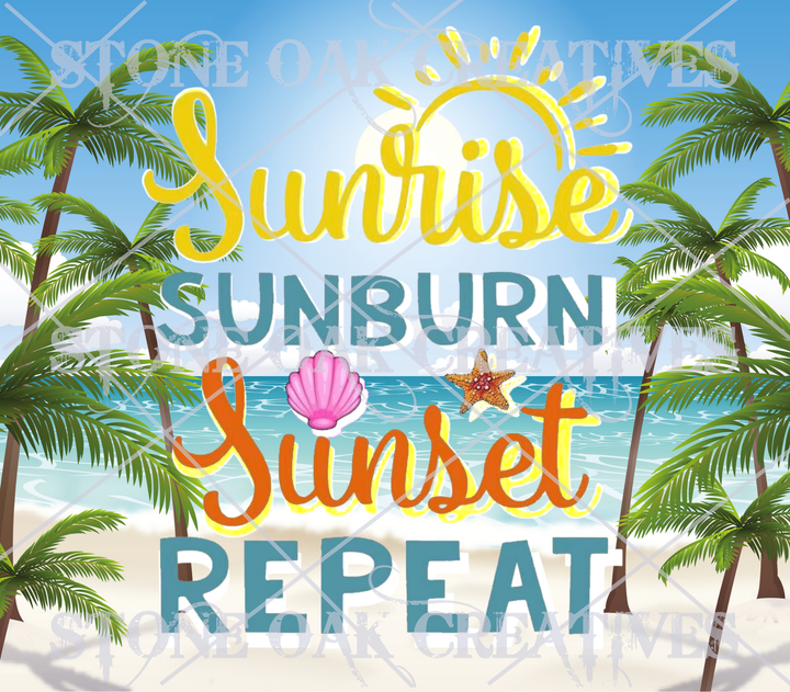 20 oz Skinny Tumbler - Beach Summer Theme - Sunrise Sunburn Sunset Repeat