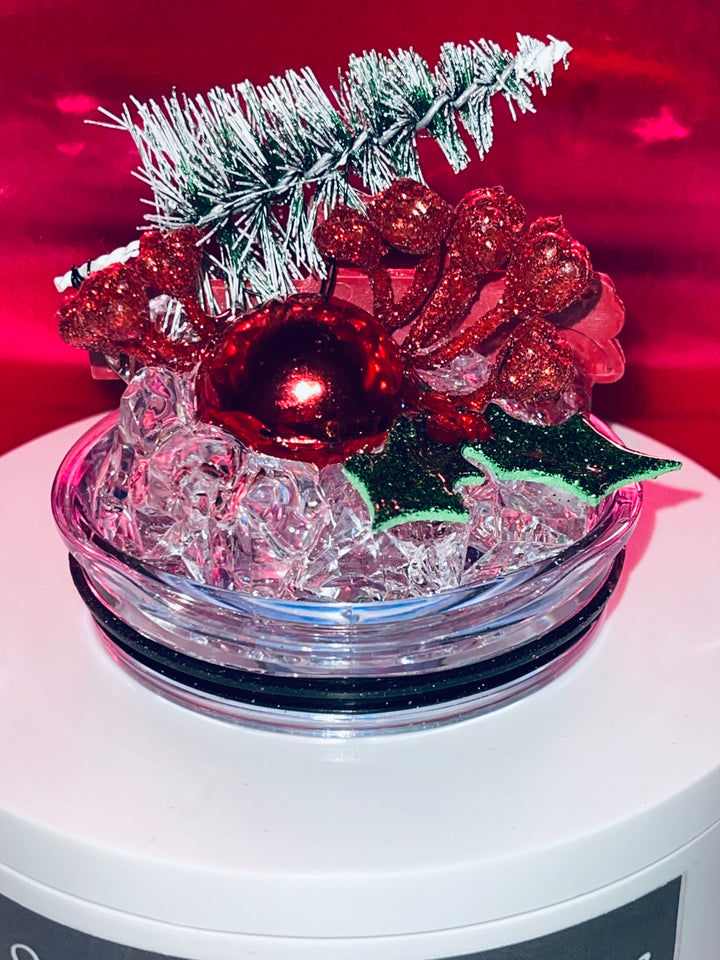 Christmas themed tumbler topper lid, christmas truck, christmas lights, christmas tree,  3D Decorative Lid