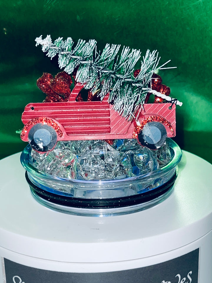 Christmas themed tumbler topper lid, christmas truck, christmas lights, christmas tree,  3D Decorative Lid