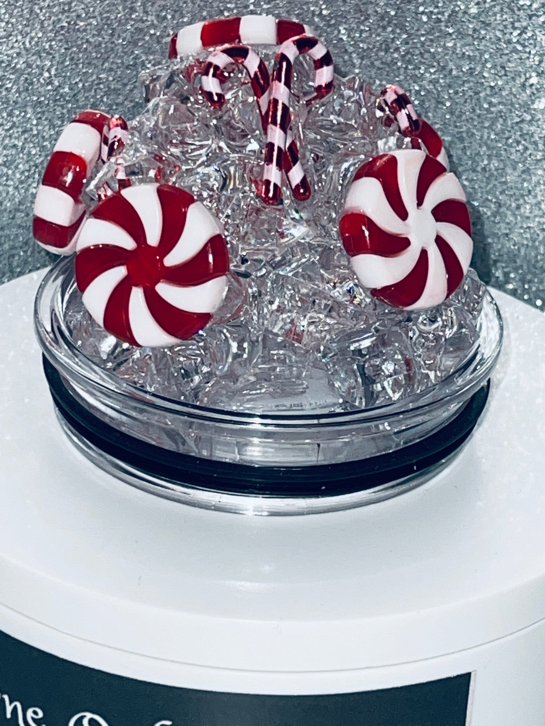 Christmas candy themed tumbler topper lid, christmas lights, christmas candy,  3D Decorative Lid