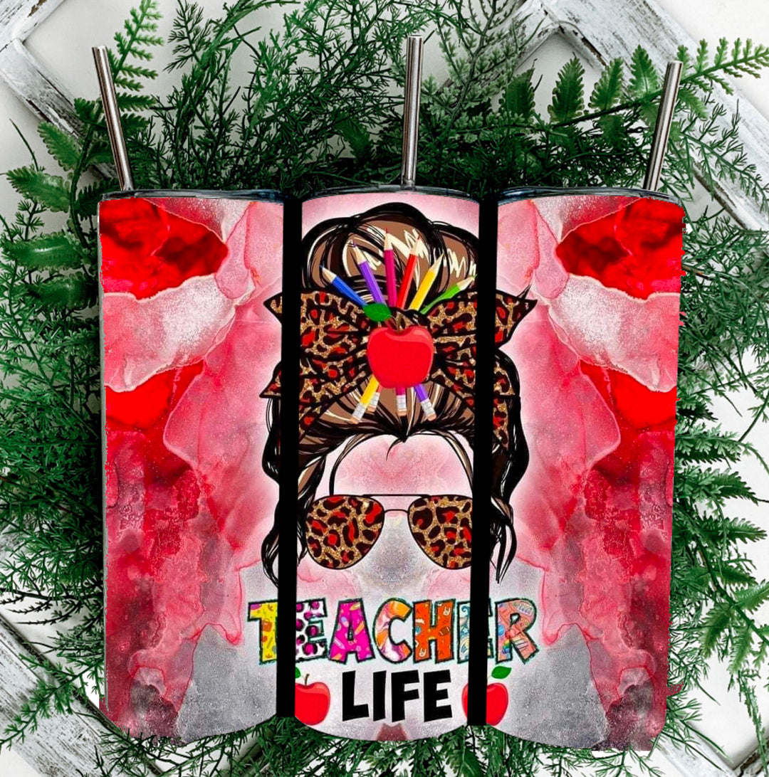 20 oz Tumbler - Teacher Gift - #Teacherlife - Messy Bun Teacher