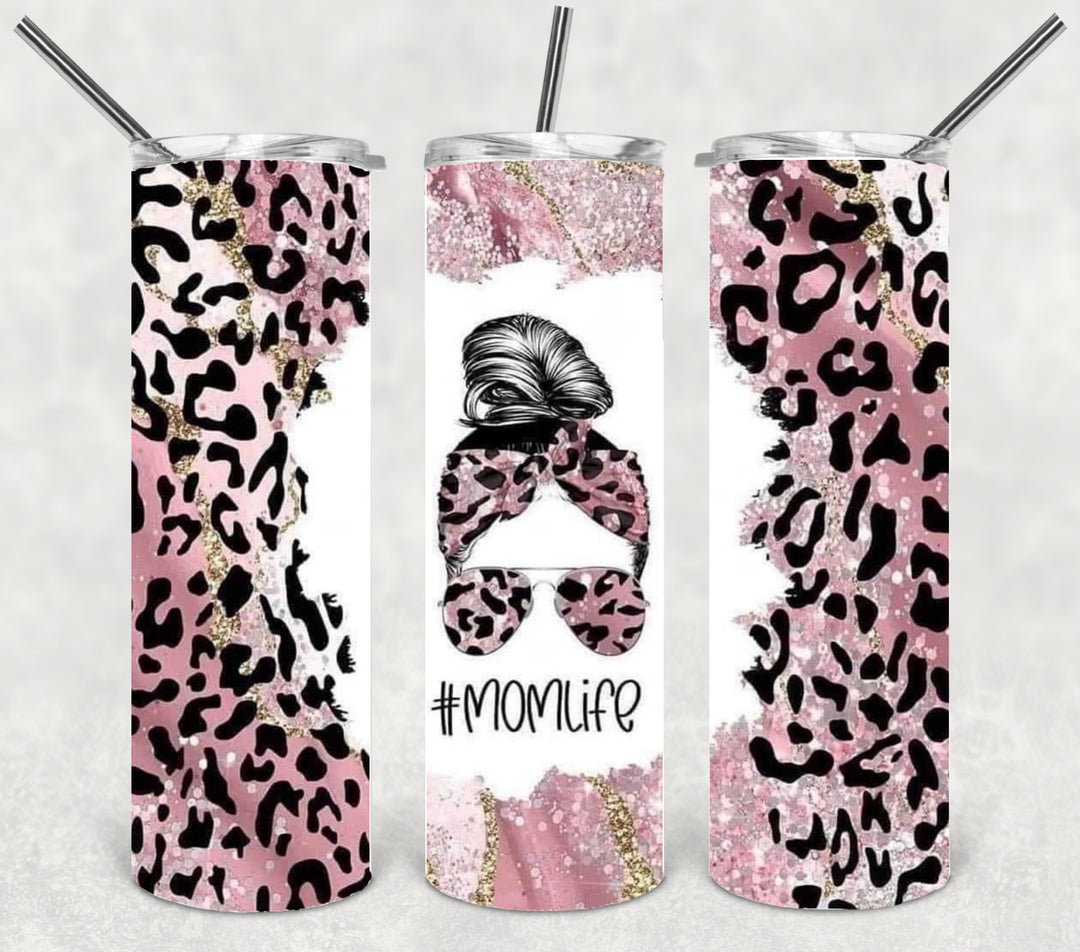 20 oz Skinny Tumbler - "MAMA"designs momlife tumbler pink and leopard