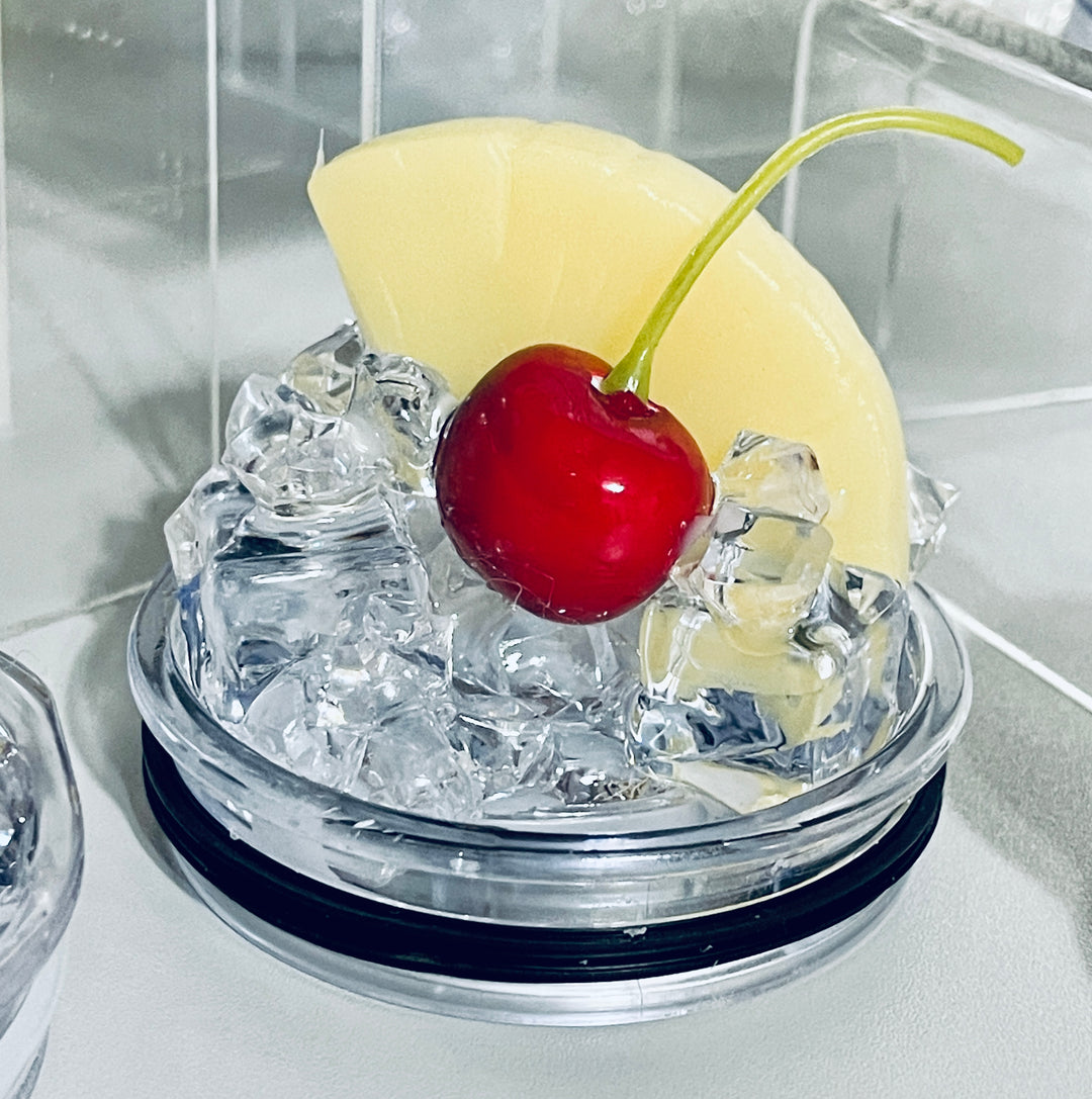 Pineapple + Cherry - Fruit Tumbler Toppers - Decorative Lid for Tumblers - Ice Topper Lid