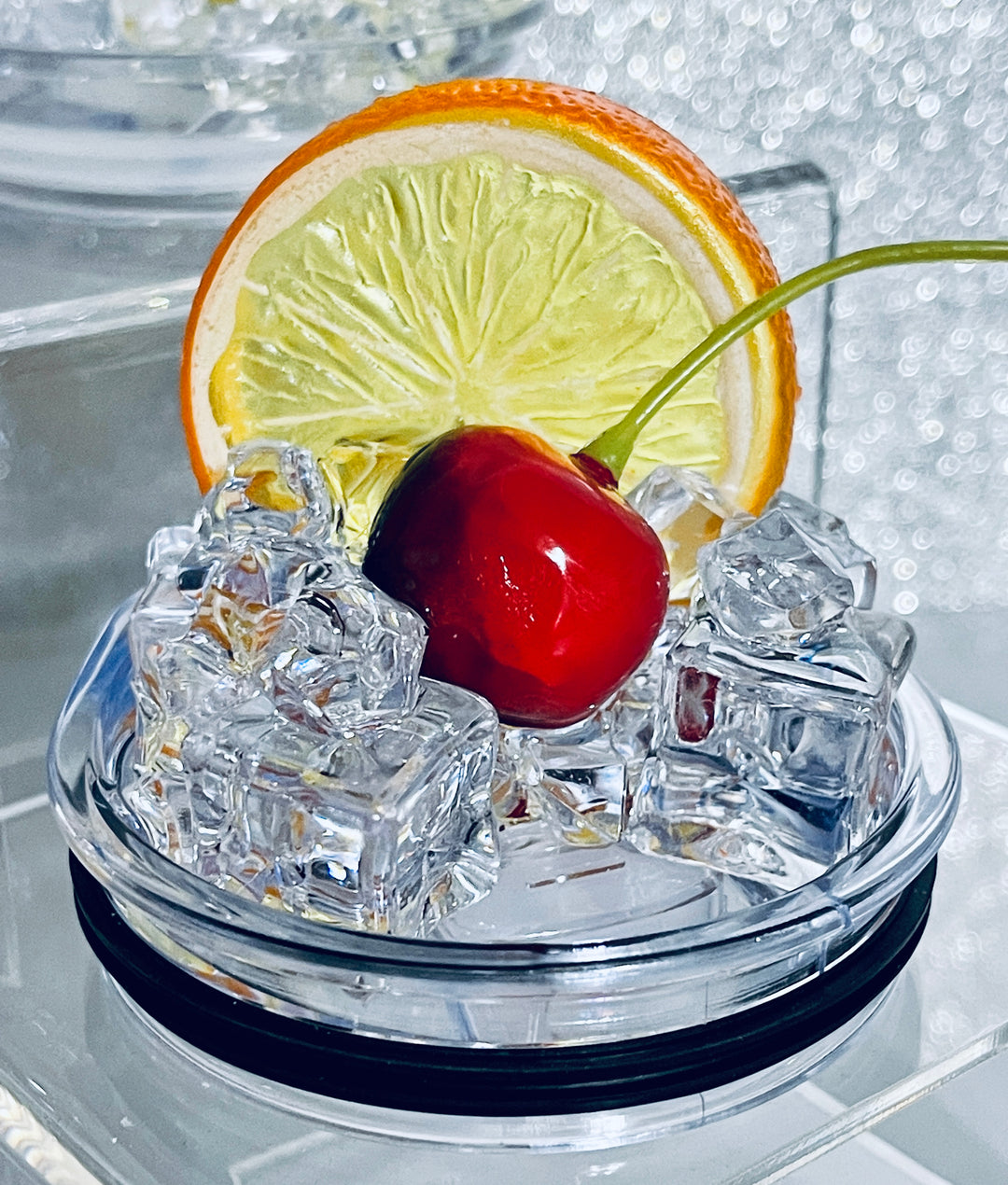 Orange Slice + Cherry - Fruit Tumbler Toppers - Decorative Lid for Tumblers - Ice Topper Lid