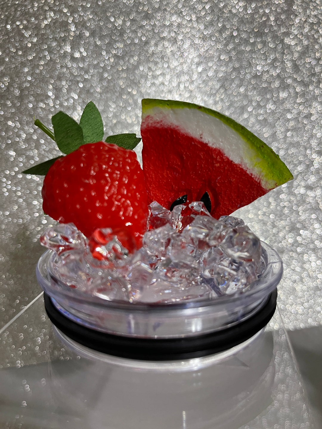 Watermelon + Strawberry - Fruit Tumbler Toppers - Decorative Lid for Tumblers - Ice Topper Lid