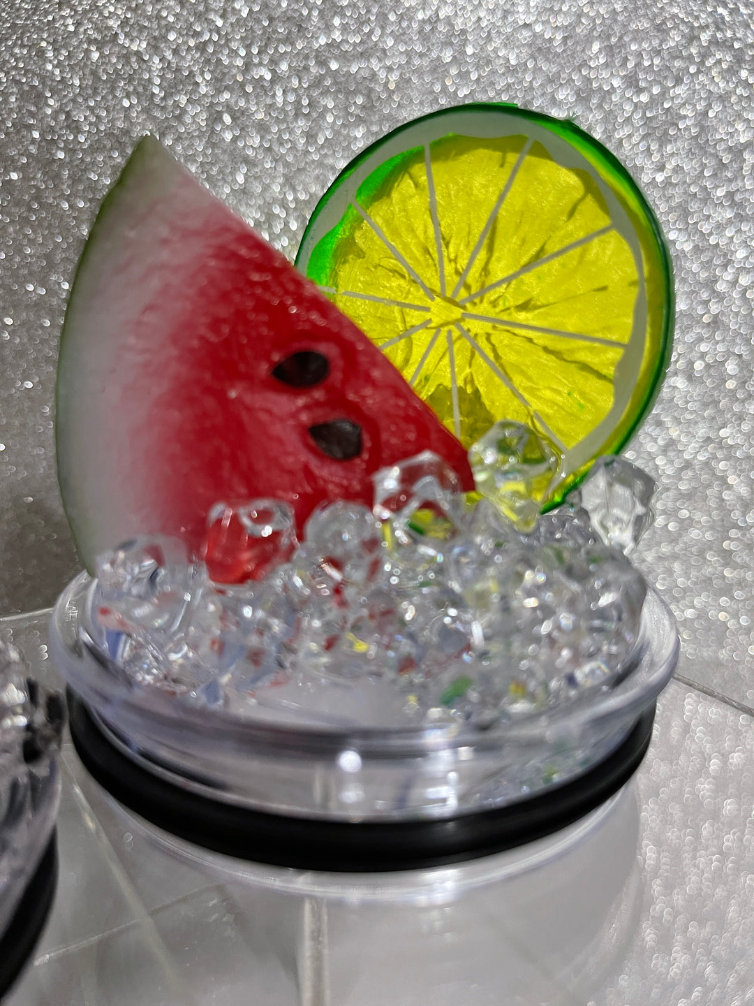 Watermelon + Lime Slice - Fruit Tumbler Toppers - Decorative Lid for Tumblers - Ice Topper Lid