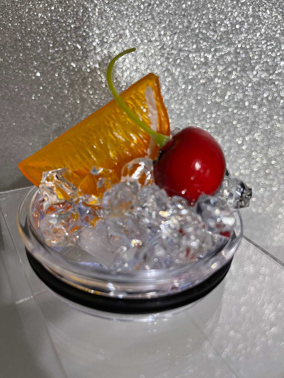 Orange Wedge + Cherry - Fruit Tumbler Toppers - Decorative Lid for Tumblers - Ice Topper Lid