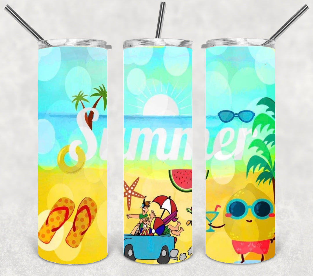 20 oz Skinny Tumbler - Beach Summer Theme - Tropical - Summer