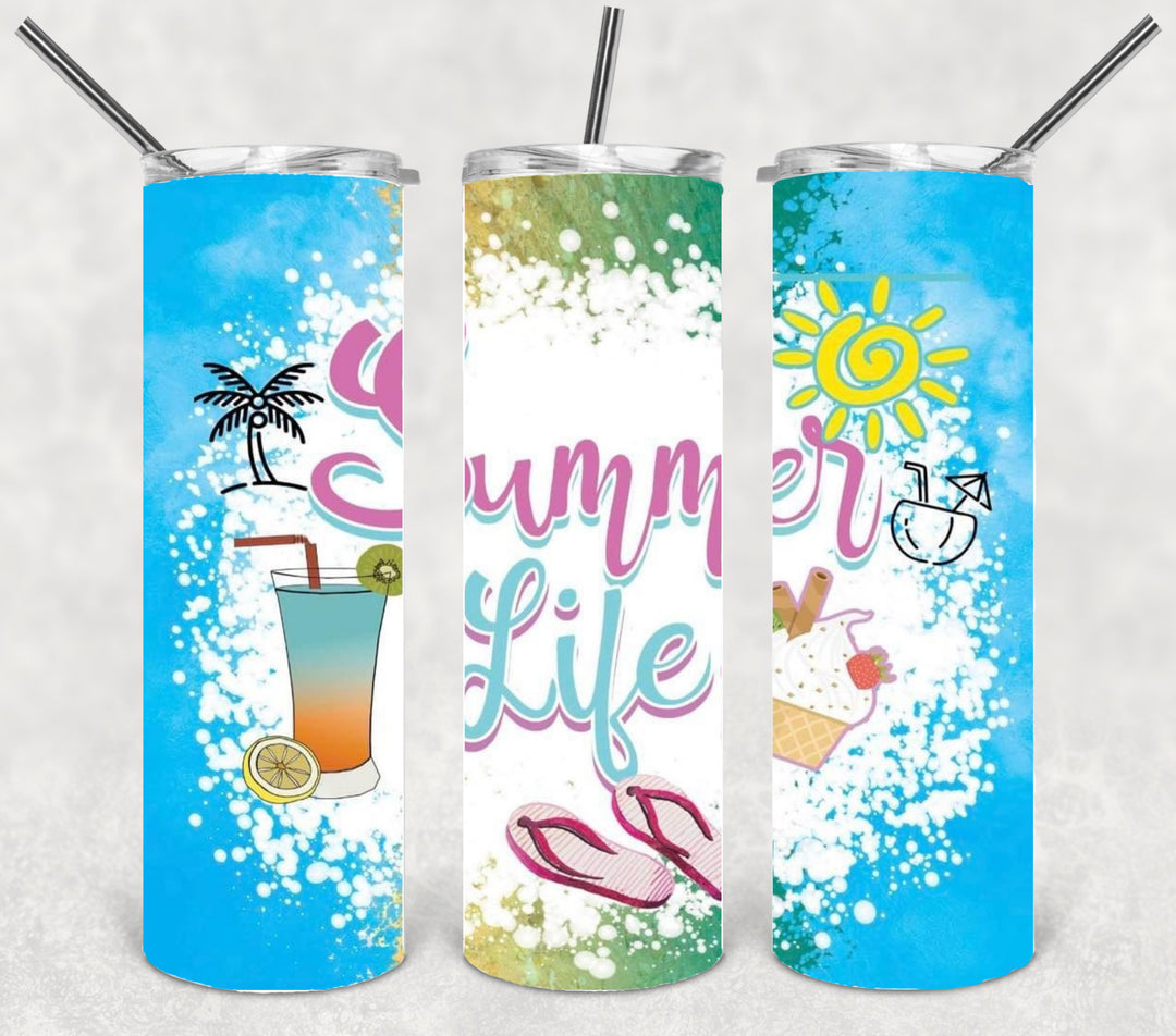 20 oz Skinny Tumbler - Beach Summer Theme - Tropical - Summer Life