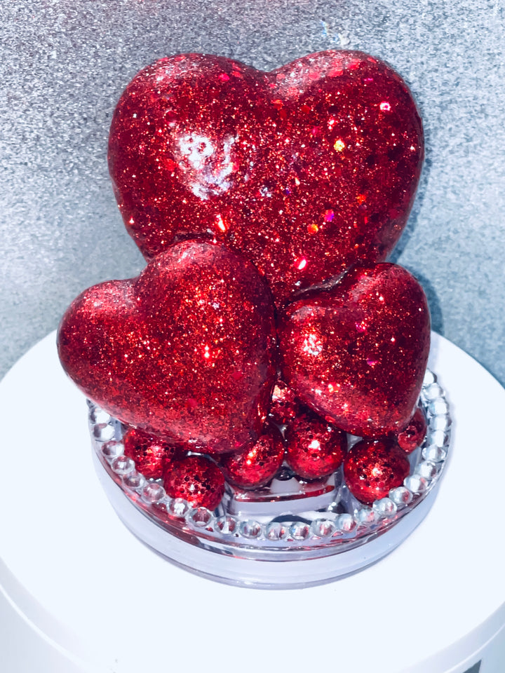 Valentine's Glitter Hearts Tumbler Topper, Heart Tumbler Topper, Glitter Hearts, 3D Decorative Lid