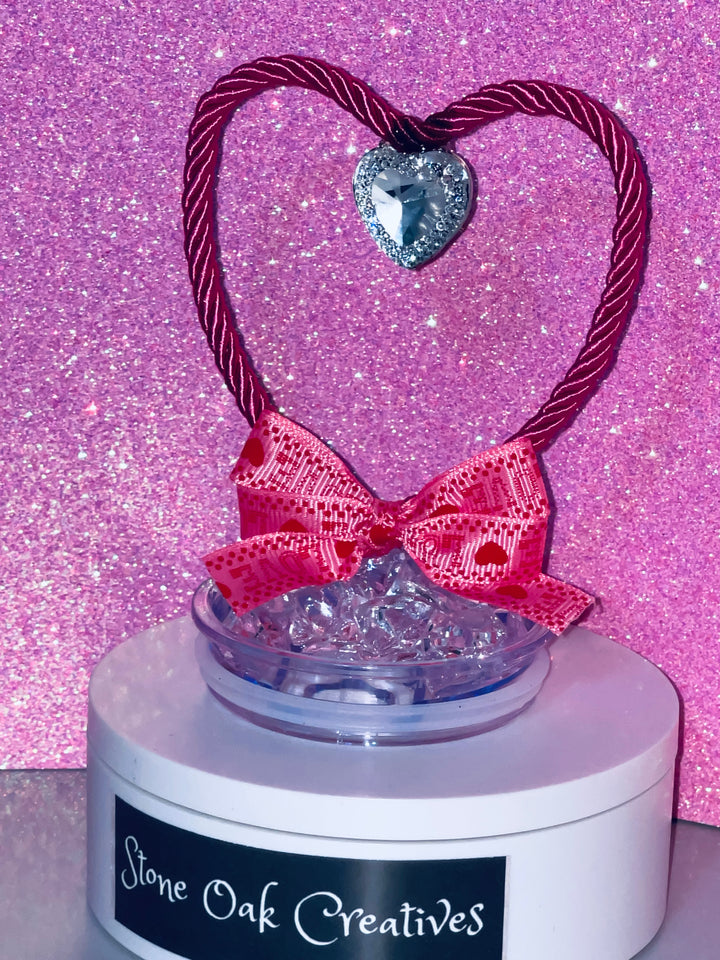 Valentine's Tumbler Topper, Heart Tumbler Topper, Glitter Hearts, 3D Decorative Lid