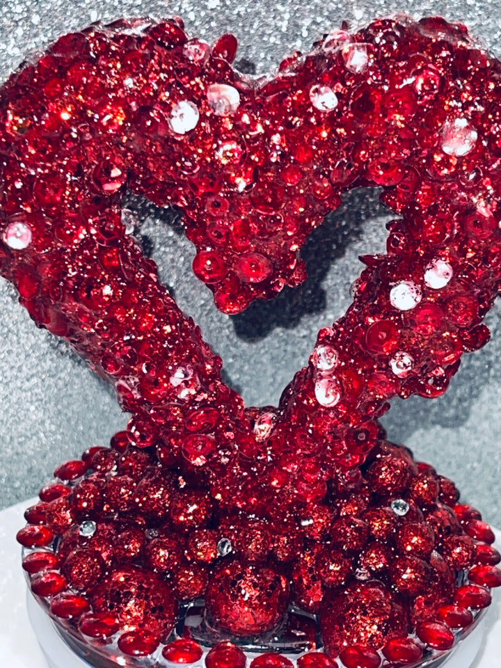 Valentine's Sequin and Bling Red Heart Tumbler Topper, Heart Tumbler Topper, Glitter Hearts, 3D Decorative Lid