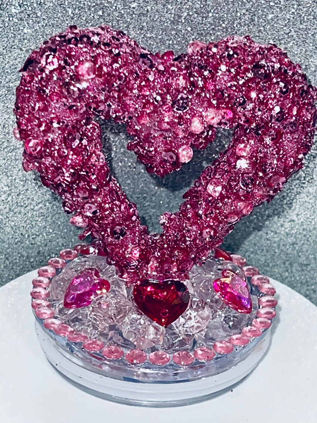 Valentine's Sequin and Bling Pink Heart Tumbler Topper, Heart Tumbler Topper, Glitter Hearts, 3D Decorative Lid
