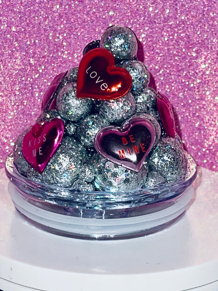 Valentine's Messages Tumbler Topper, Heart Tumbler Topper, Glitter Hearts, 3D Decorative Lid