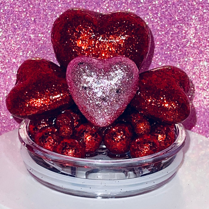 Valentine's Glitter Hearts Tumbler Topper, Heart Tumbler Topper, Glitter Hearts, 3D Decorative Lid