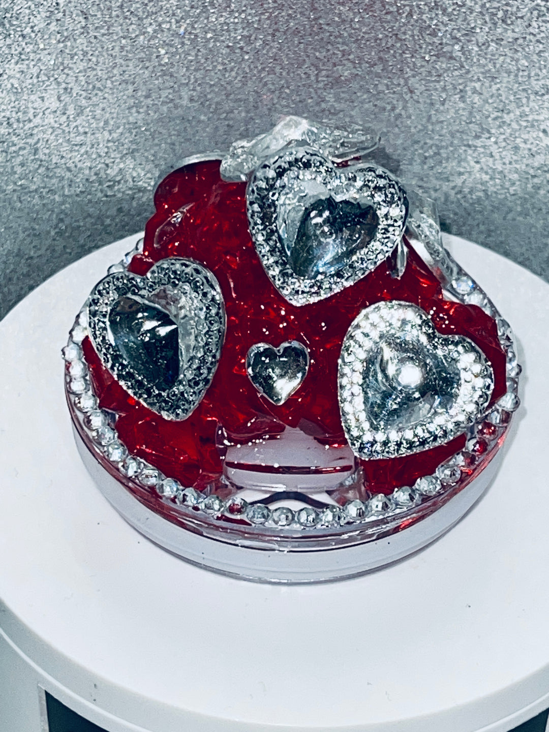 Valentine's Bling Hearts Tumbler Topper, Heart Tumbler Topper, Glitter Hearts, 3D Decorative Lid