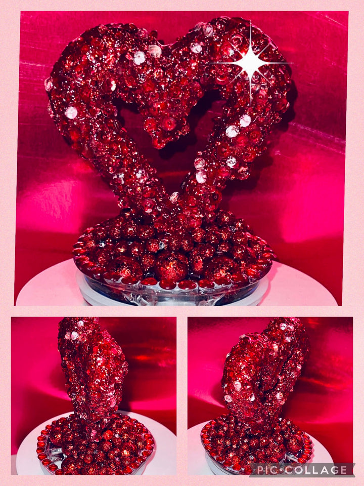 Valentine's Sequin and Bling Red Heart Tumbler Topper, Heart Tumbler Topper, Glitter Hearts, 3D Decorative Lid