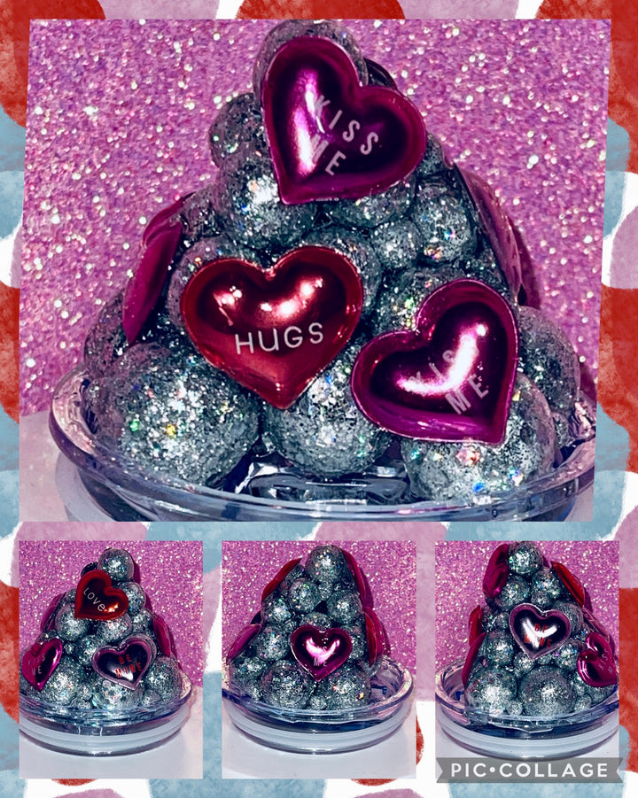 Valentine's Messages Tumbler Topper, Heart Tumbler Topper, Glitter Hearts, 3D Decorative Lid