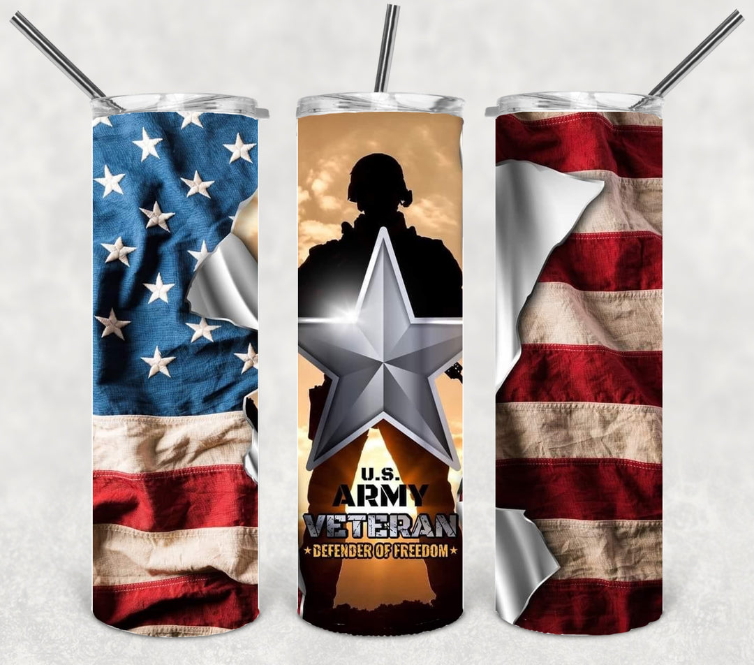 Army Tumbler, Army Veteran, Military Veteran, Military Tumbler, Honor Veterans, Veteran Gift, 20 oz Skinny Tumbler