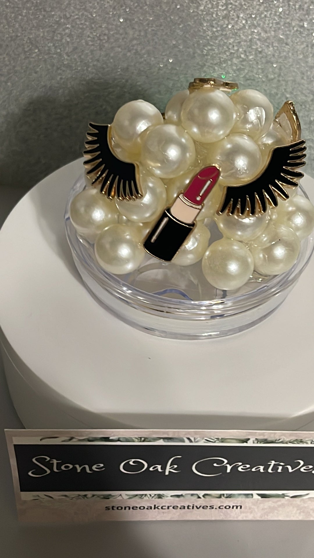 Make-up Cosmetics Diva Princess Pearl Bling Tumbler Topper 3D Decorative 30 oz Lid