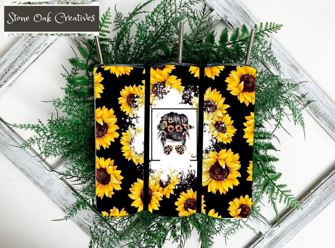 20 oz Tumbler - #MomLife Sunflowers