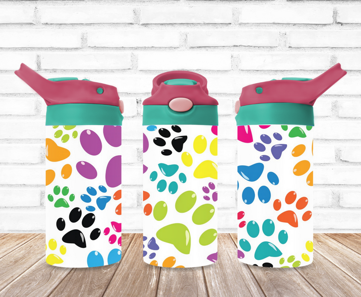 Kids Paw Prints Dog Cat Tumbler - Kids Water Bottle | Kids Water Tumbler | Kids FlipTop Cup | Kids Sippy Cup | Back To School Cup