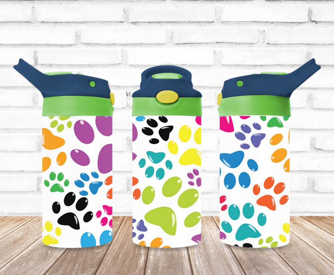 Kids Paw Prints Dog Cat Tumbler - Kids Water Bottle | Kids Water Tumbler | Kids FlipTop Cup | Kids Sippy Cup | Back To School Cup