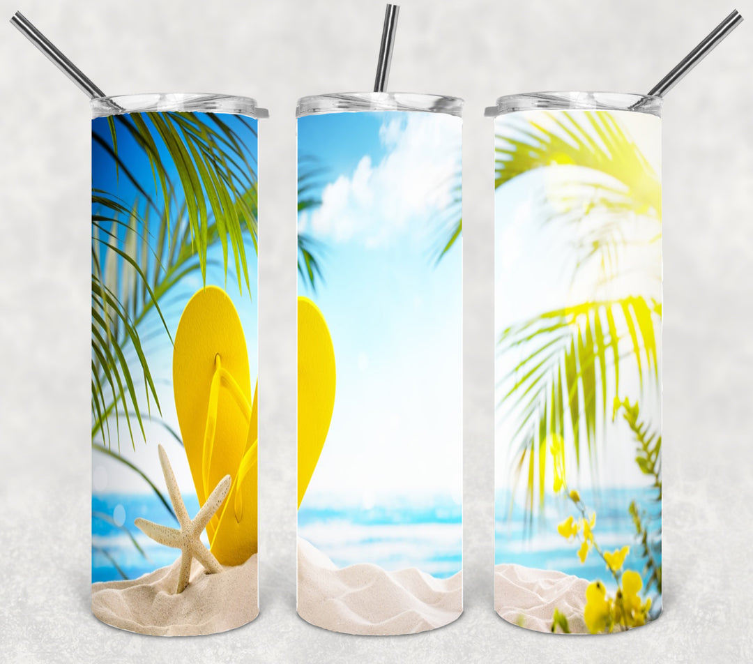 20 oz Skinny Tumbler - Beach Theme - Flip Flops Make Like Better