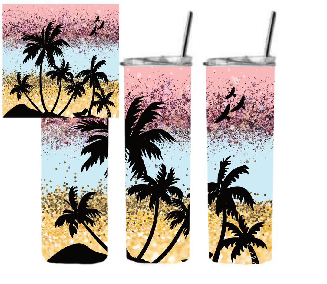 20 oz Skinny Tumbler - Beach Theme - Beachlife - Beach Sunset - Palm Trees