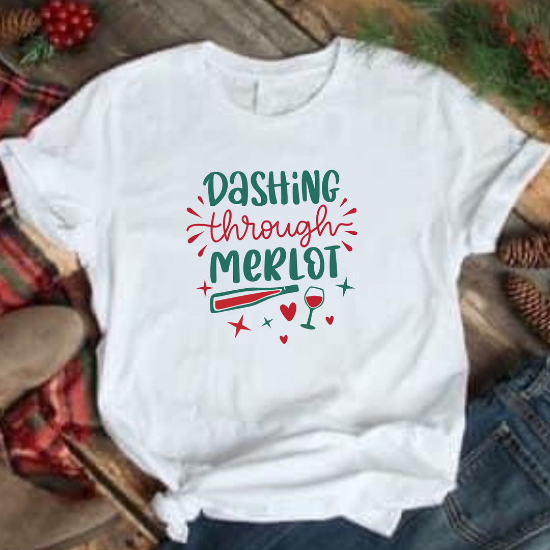 Dashing Through Merlot Christmas T-shirt, Merry Christmas T-shirt