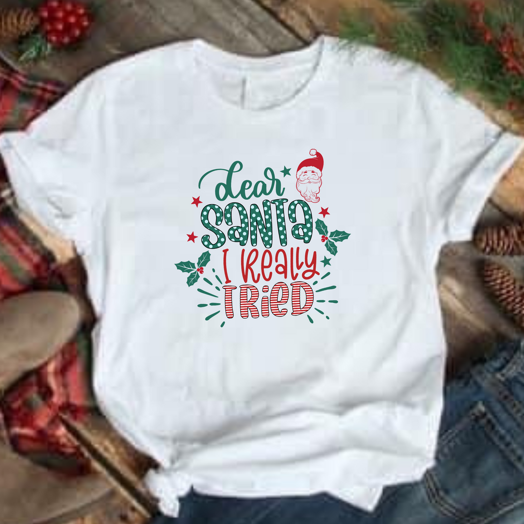 Dear Santa I Really Tried, Christmas T-shirt, Merry Christmas T-shirt, Cute Christmas Tee