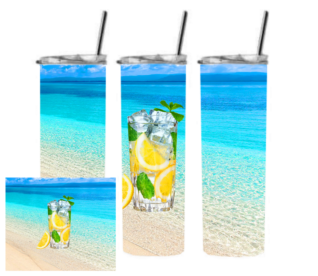 20 oz Skinny Tumbler - Beach Theme - Lemonade - Cocktails