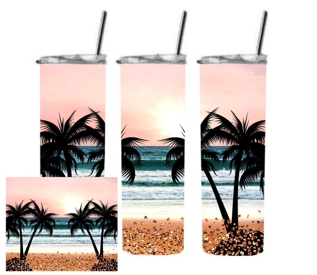 20 oz Skinny Tumbler - Beach Theme - Beachlife - Beach Sunset