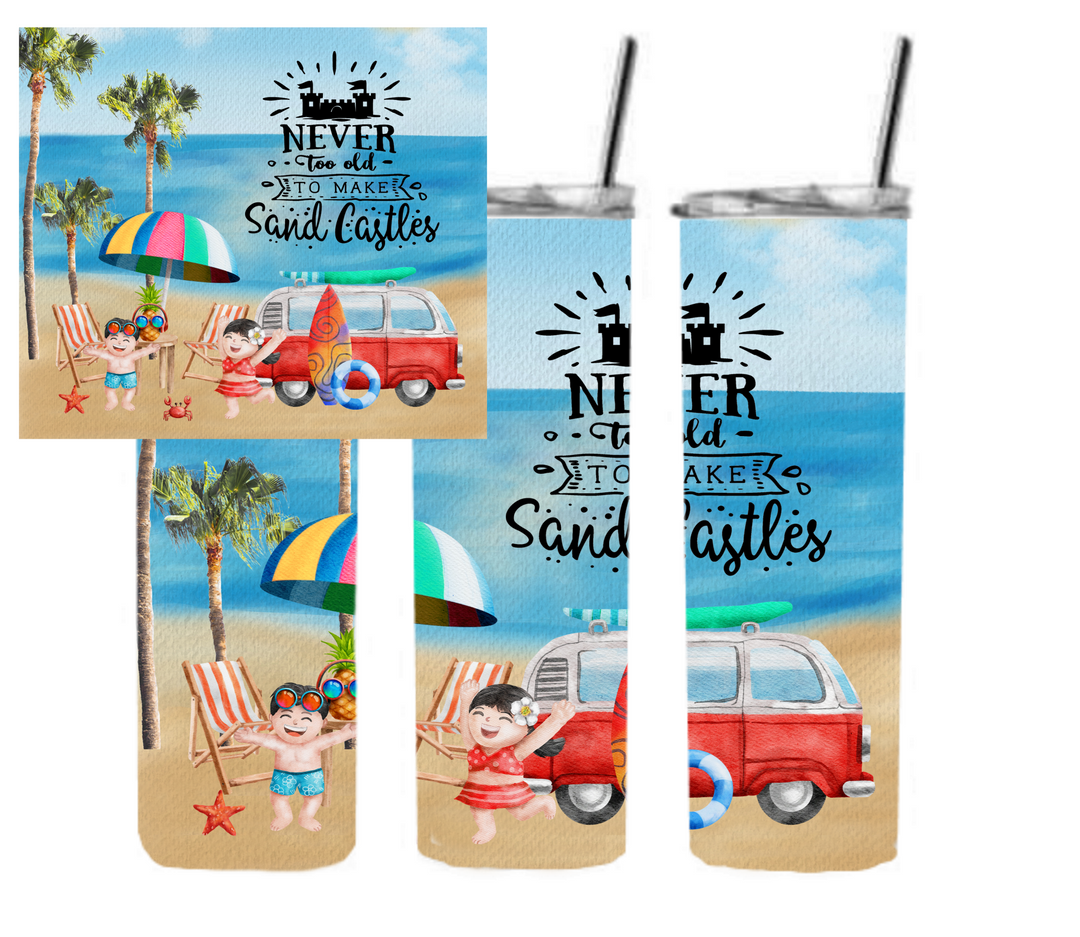 20 oz Skinny Tumbler - Beach Theme - Beachlife - Sand Castles