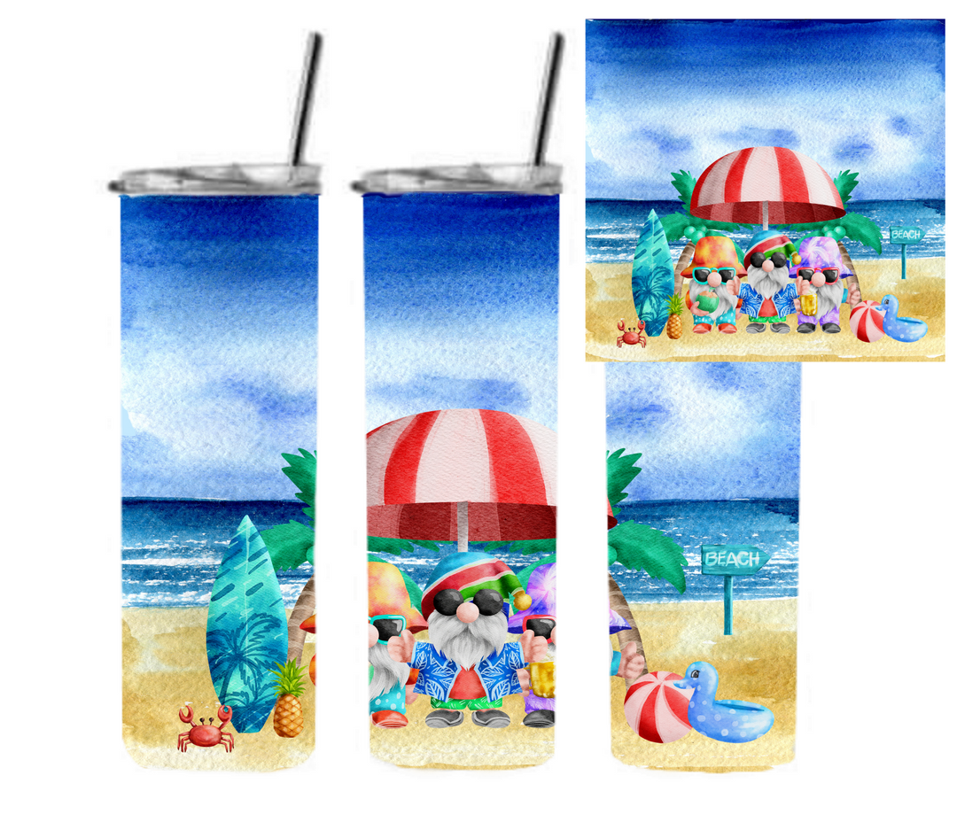 20 oz Skinny Tumbler - Beach Theme - Beachlife - Beach Gnomes