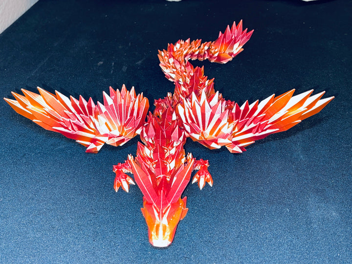 Crystalwing Articulated 3D Printed Dragon, Crystalwing 3D Dragon, Flexible 3D Dragon Figure Sculpture, Cinderwing Dragon