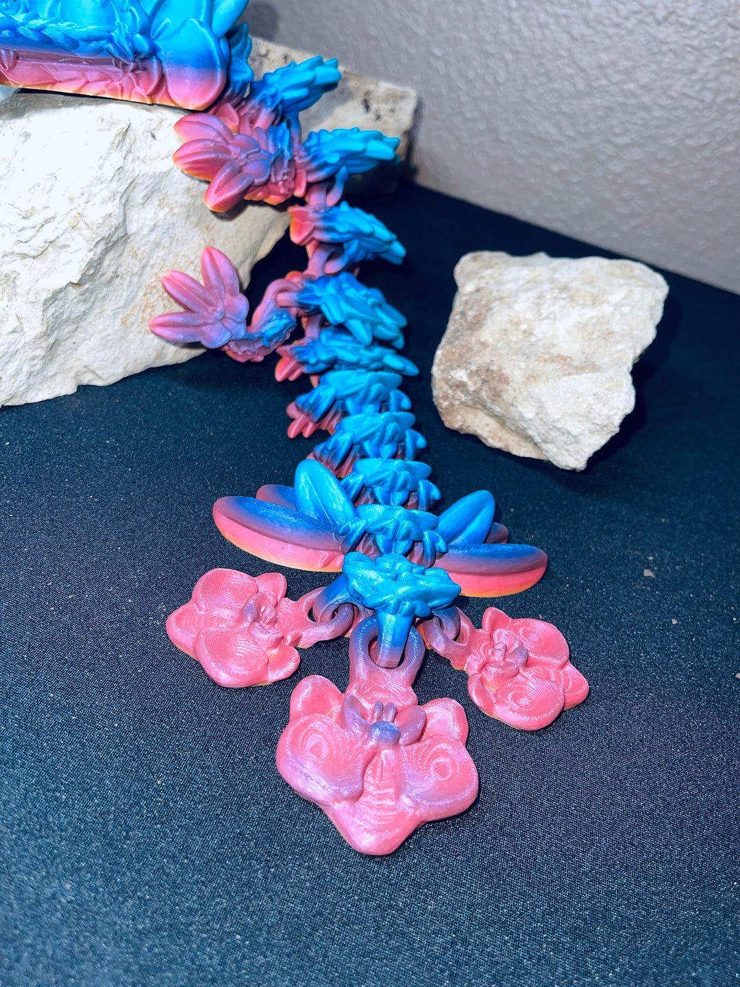 Baby Orchid Dragon, Articulated 3D Printed Dragon, Flexible 3D Dragon Figure Sculpture, Cinderwing Dragon